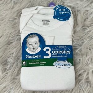 GERBER 3 PACK LONG SLEEVE ONESIES SIZE NEWBORN WHITE UNISEX NEW